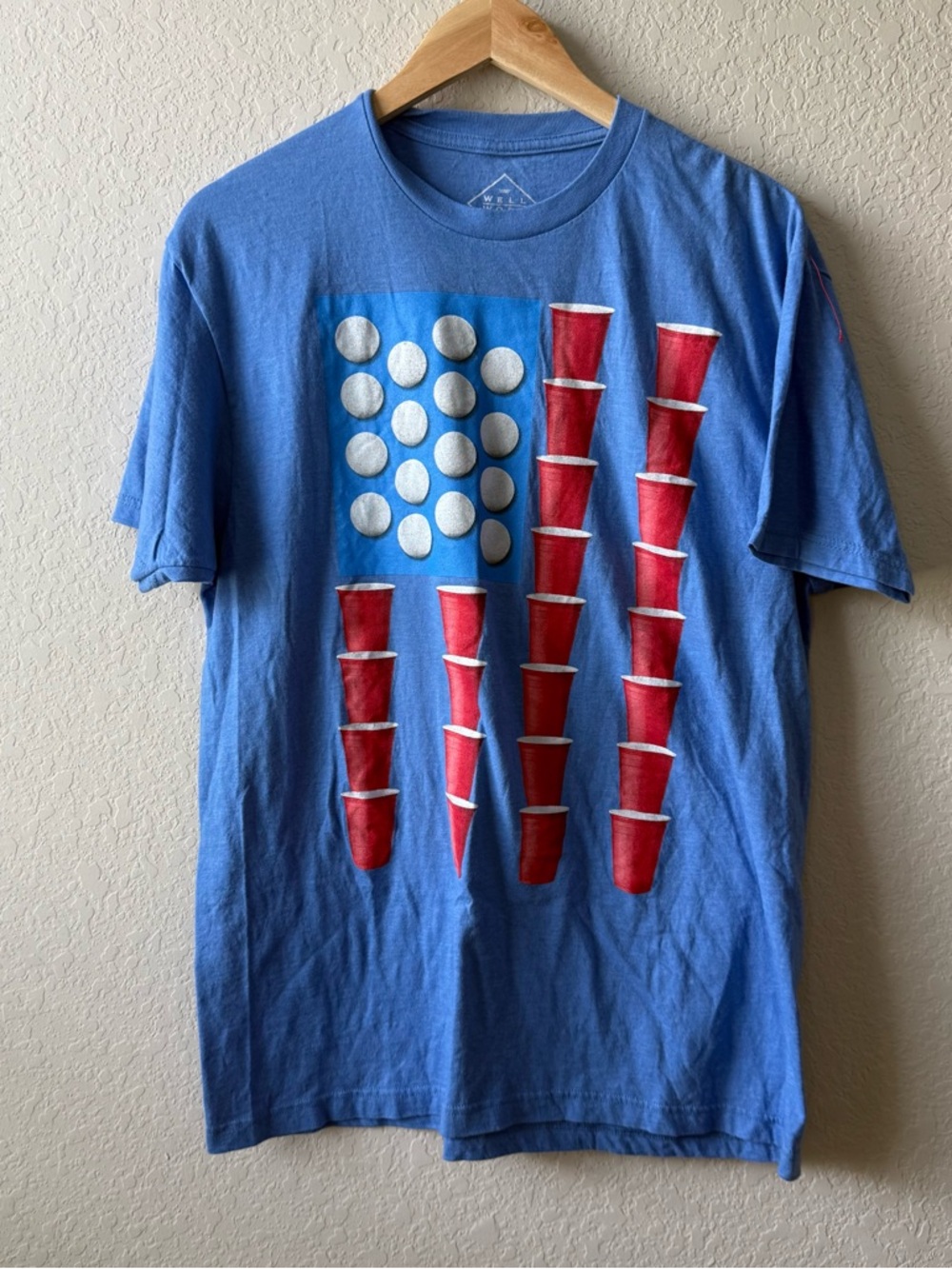 4th of July Blue Graphic Tee with Beer Pong Flag Design